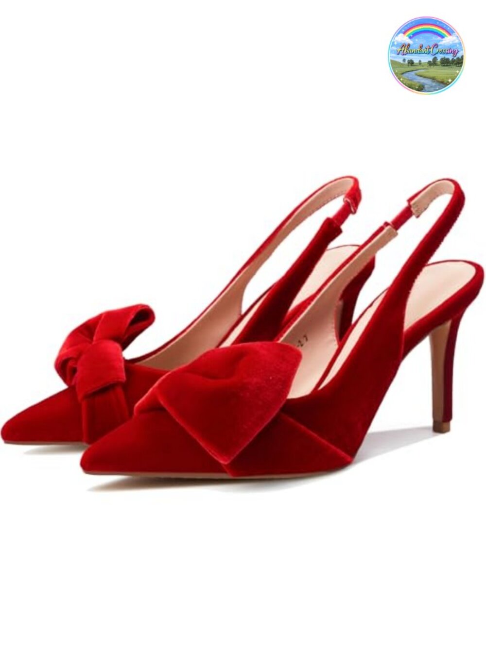 Women's Slingback Pumps Pointed Toe Stiletto Heels Velvet Bow Detail